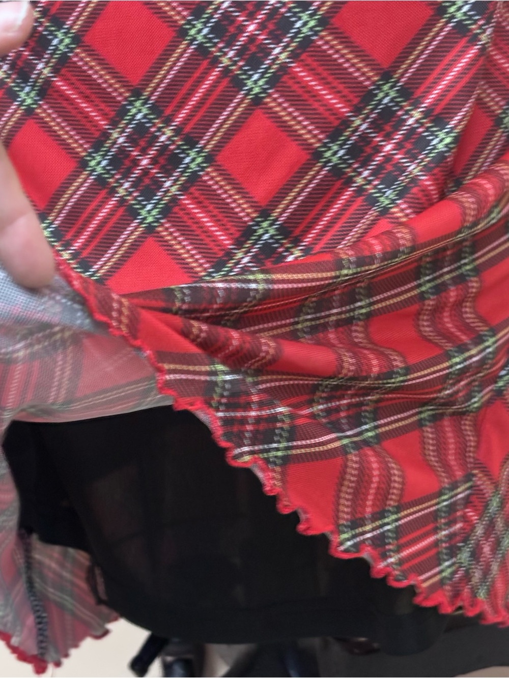 Red Tartan Plaid Mesh 90s Midi Skirt Small - Picture 4 of 7
